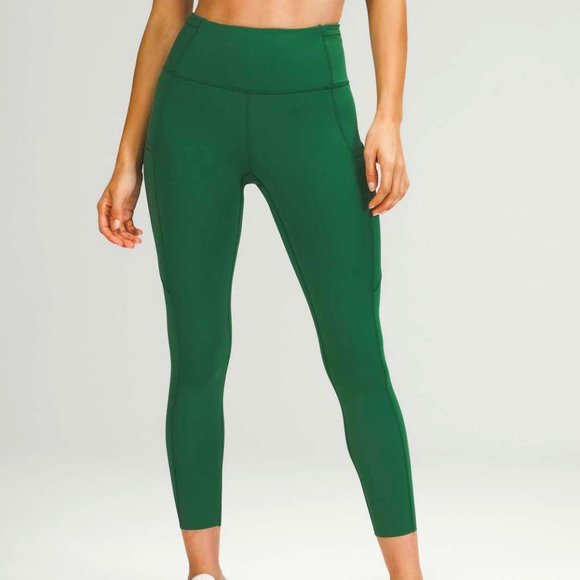 Lululemon Fast & Free Leggings High Rise Cropped 23" W/ Pockets Green Size 20 - Picture 1 of 13